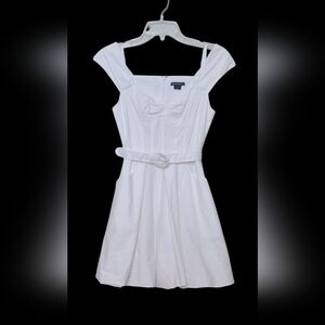 Armani Cotton Fit Flare Dress Milkmaid White Belted Pockets Y2K Coquette XS